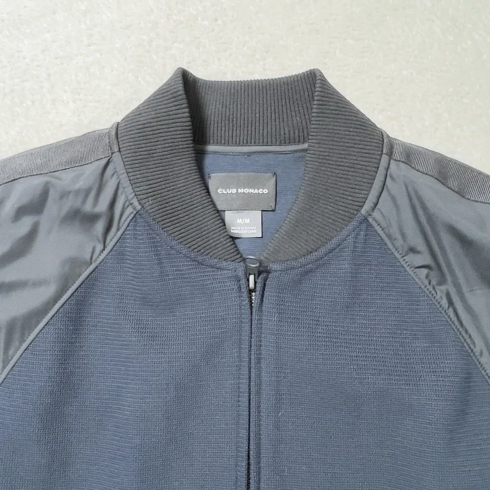 Club‎ Monaco Zip Up Bomber Jacket Mens Sz M Blue Black Colorblock Minimalist